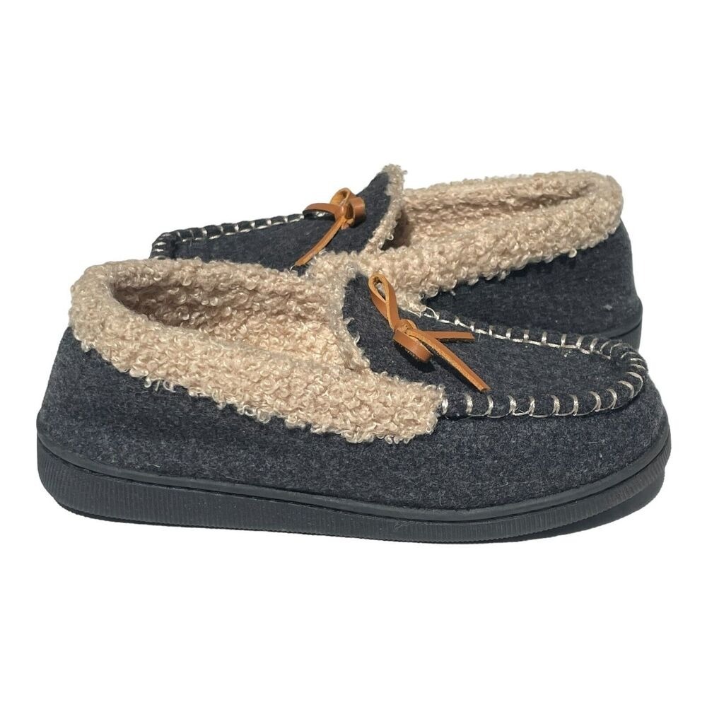 Dockers Boys Blue Moccasin Slippers Cozy Faux Fur Lined Slip‎ On Shoes